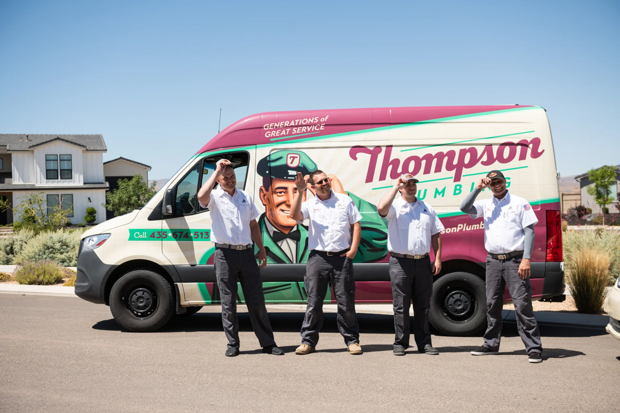 Trusted St. George area plumbing, heating, cooling, and electric pros from Thompson's tipping their hats, ready to serve Washington County homeowners