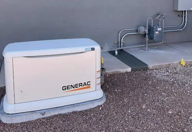 Generac standby generator installed by Thompson with transfer switch and gas lines on a St. George home.